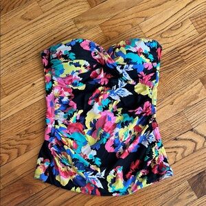 Anne Cole Multicolor Floral Strapless Bikini Top with Blue Trim